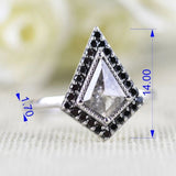 Salt and pepper Kite Diamond Art Deco Ring Black Diamond Halo 14k Solid Gold Engagement Ring