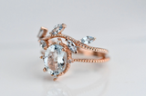 Gorgeous Aquamarine Engagement ring Ivy leaf wedding band set Aquamarine Bridal set rose gold yellow gold white gold white diamond
