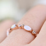 Australian White Opal and White Diamond Art Deco Ring 6 Solid 10k 14k Gold Wedding Band