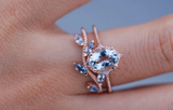 Vintage Aquamarine Engagement ring 1.3 ct oval Aquamarine, white diamond , rose gold yellow gold engagement ring