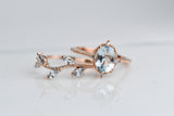 Gorgeous Aquamarine Engagement ring Ivy leaf wedding band set Aquamarine Bridal set rose gold yellow gold white gold white diamond
