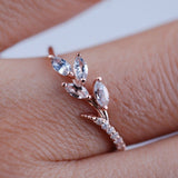 Gorgeous Natural leaf band ring, AAA White Swarovski Crystal rose gold yellow gold wedding band