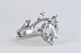 Gorgeous Aquamarine Engagement ring Ivy leaf wedding band set Aquamarine Bridal set rose gold yellow gold white gold white diamond