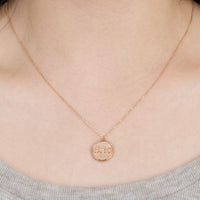 Love is only, both side love heart pendant , 14k rose gold Love coin necklace