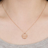 Love is only, both side love heart pendant , 14k rose gold Love coin necklace