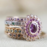 Special Baby Pink Sapphire Double Halo White Diamond Solid 14k Rose Gold Engagement Ring