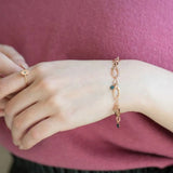 Vintage Links with Snow Flack Charms Bracelet, 14k Solid Rose Gold Diamond Charms Daily Bracelet