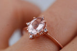 Vintage Pink Morganite engagement ring 1.2ct oval morganite & white diamond rose gold ring