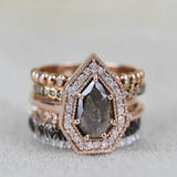 Kite Brown Diamond Vintage Ring 14K Solid Rose Gold White Diamond Halo Engagement Ring
