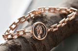 Queen Elizabeth Antique Coin with Art Deco link Bracelet, 14k Solid Rose Gold Daily Bracelet
