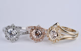 Floral Engagement Ring Stunning plain shank pink morganite & white diamond rose gold engagement ring