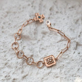 Vintage Multi Links Solid 14k Rose gold Bracelet,t pretty cross charm and Cognac diamond on Square disc point Fashionable Bracelet
