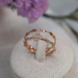 Green Cross Rosary Ring, Solid 14k Rose Gold Rope Ring