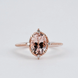 Vintage Pink Morganite engagement ring 1.2ct oval morganite & white diamond rose gold ring