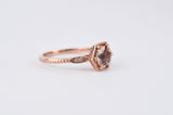 Art Deco style, Antique peach-pink Round morganite Hexagon engagement ring