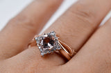 Art Deco Style & Diamond Shape Halo, Round Morganite Engagement Ring white diamond ring