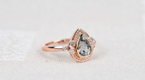 Vintage Two tones, Pear Shape Sapphire Engagement Ring 14k yellow and rose gold white diamond ring