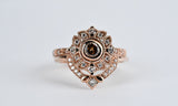 Floral & Vintage Engagement ring Cognac Diamond 14k solid rose gold and white Diamond
