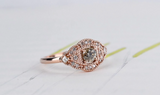 Antique Style Cognac Diamond Engagement Ring solid 14k rose gold white diamond halo ring