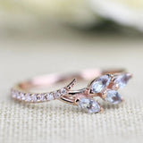 Gorgeous vintage aquamarine leaf and white diamond band rose gold yellow gold wedding band