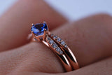 Blue berry Natural Tanzanite Engagement ring white diamond rose gold engagement ring