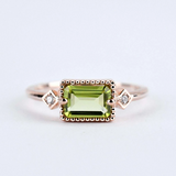 Art Deco style Peridot white diamond engagement ring rose gold yellow gold ring