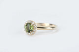 Vintage Modern Beauty, Natural Green Sapphire Engagement ring white diamond solid 14k yellow gold ring