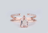 Modern & Stylish double shank peach-pink Natural Morganite Engagement ring Pear Shape Rose gold Diamond ring