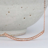 Art Deco Style, Rounded Bar Solid gold necklace white diamond Necklace, 14k solid rose gold
