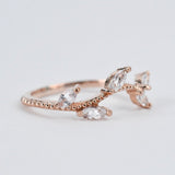White Sapphire laurel leaves wedding band rose gold yellow gold ivy leaf ring