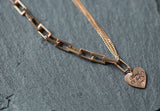Love Charm Square Links Daily Bracelet 14K Solid Rose Gold Vintage chain Bracelet