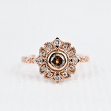 Floral & Vintage Engagement ring Cognac Diamond 14k solid rose gold and white Diamond