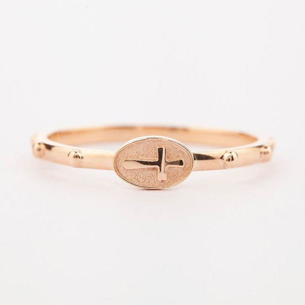 St Angelo Cross Rosary Ring Solid 14k Yellow , Rose gold Ring