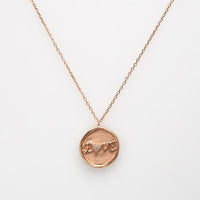 Love is only, both side love heart pendant , 14k rose gold Love coin necklace