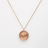 Love is only, both side love heart pendant , 14k rose gold Love coin necklace