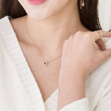 Dancing Blue Diamond Square halo 14k Rose Gold Daily Necklace