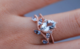 Gorgeous Aquamarine Engagement ring Ivy leaf wedding band set Aquamarine Bridal set rose gold yellow gold white gold white diamond