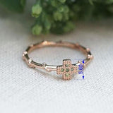 Green Cross Rosary Ring, Solid 14k Rose Gold Rope Ring