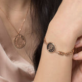 Queen Elizabeth Antique Coin with Art Deco link Bracelet, 14k Solid Rose Gold Daily Bracelet