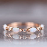 Australian White Opal and White Diamond Art Deco Ring 6 Solid 10k 14k Gold Wedding Band