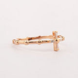 Cross Rosary Ring, White Chrystal 14k Solid Rose gold Daily Rosary Ring