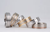 Hand made two tones milgrain men's wedding band Brushed finish solid white gold with yellow gold ring