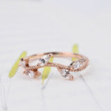 White Sapphire laurel leaves wedding band rose gold yellow gold ivy leaf ring