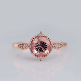 art deco floral vintage Engagement ring  6.5mm round pink morganite 14k solid rose gold ring