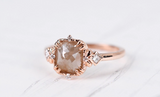 Light Brown Vintage Loose Diamond Engagement ring Art Deco 14k solid rose gold white diamond ring