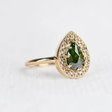 Rose Cut Pear Shape Green Diamond Cognac Diamond Halo 14k Solid Rose Gold Engagement Ring