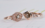 Antique Style Cognac Diamond Engagement Ring solid 14k rose gold white diamond halo ring