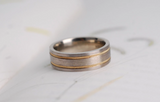 Hand made two tones milgrain men's wedding band Brushed finish solid white gold with yellow gold ring