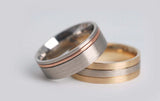 Vintage Handmade Two-Tone Solid Gold Men's Wedding Band White gold Yellow gold Brush Finished Gent's Ring