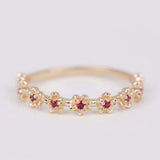 Adorable Floral Diamond band ring Ruby flower ring rose gold yellow gold white gold wedding band